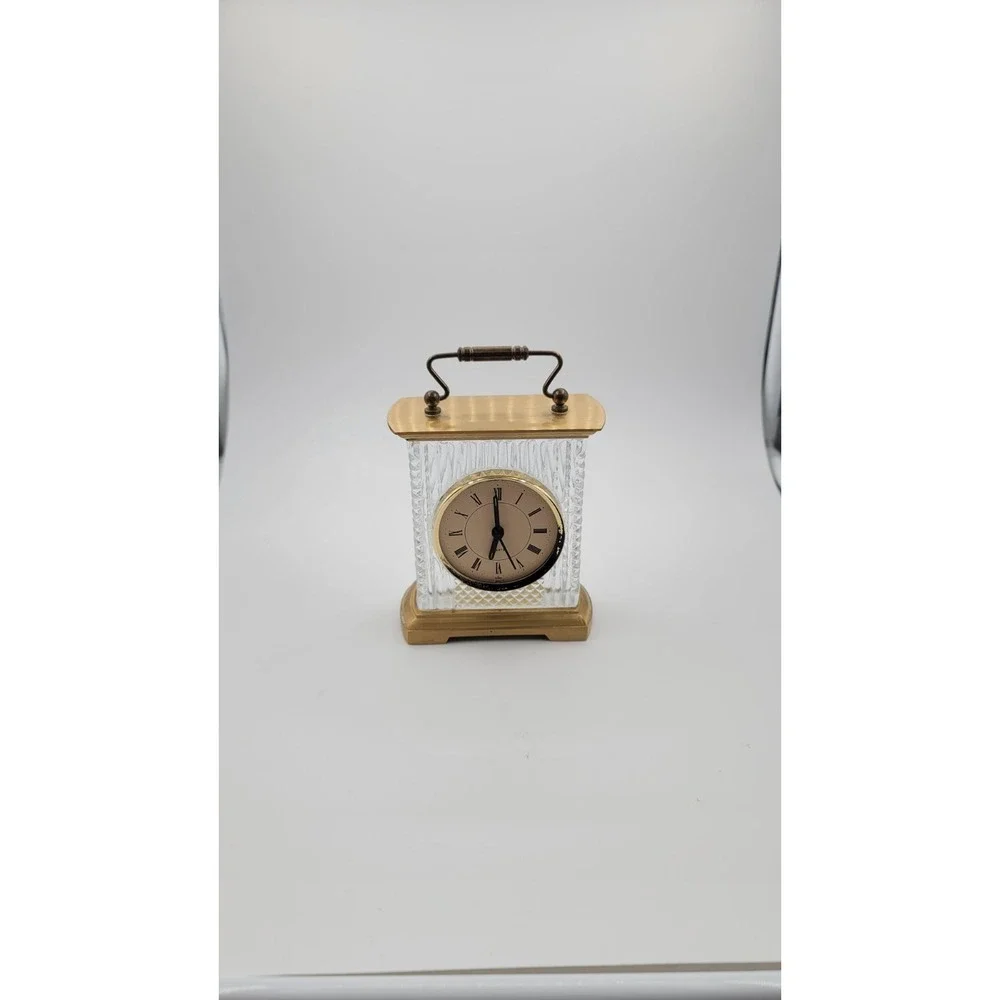 Fifth Ave heavy glass‎ & brass carriage clock Brass Crystal